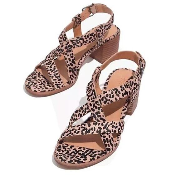 Madewell Alyssa Calf Hair Cheetah Print Block Heel Sandal Open Toe Size 7 - Picture 1 of 11